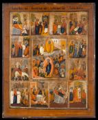A 19th Century Russian icon: depicting scenes from the life of Christ, painted on wood 53.5 x 43cm.