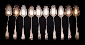 A set of six George III silver Old English & Thread pattern teaspoons, maker I B, London,