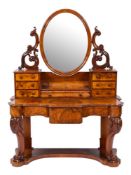 A Victorian burr figured walnut Duchesse dressing table:, of serpentine fronted outline,