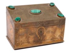 A Victorian brass and malachite mounted casket: of rectangular outline,