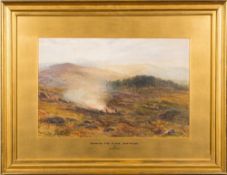 Arthur Henry Enoch [1839 - 1917]- Burning the Furse, Dartmoor,:- signed, watercolour, 34 x 52cm.