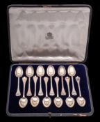 A set of twelve late Victorian Trefid pattern coffee spoons, maker Josiah Williams & Co, London,