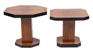 An Art Deco walnut and ebonised octagonal low occasional table:,