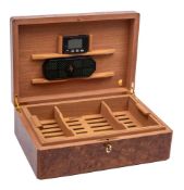 A Salvador Vila burr wood veneered humidor: of plain rectangular outline,
