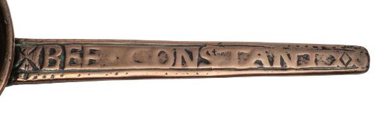 Francis Sturton a 17th century bronze motto skillet: of traditional design, lacks legs,