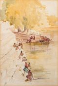 Frederick Goodall [1822-1904]- Figures on steps to The Ganges,