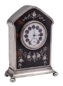 A George V silver and tortoiseshell cased boudoir timepiece, maker E S Barnsley & Co, Birmingham,