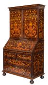 A late 18th Century rosewood and floral marquetry bureau cabinet:,
