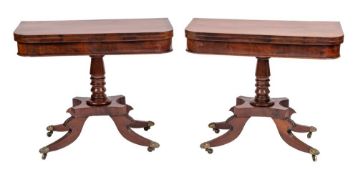 A pair of Regency mahogany rectangular card tables:,