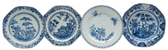 A set of three Chinese blue and white deep plates and five pairs of similar plates: variously