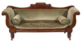 WITHDRAWN A Victorian carved mahogany scroll end settee:,