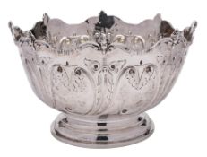 An Elizabeth II silver punch bowl, maker LAO, London, 2021: with wavy edge gadrooned border,