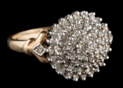 A 9 carat gold and diamond-set circular cluster ring: set with single-cut diamonds, ring size Q.