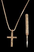 A gold cross pendant: with engraved foliate detail, stamped 375 with full Birmingham hallmarks, 3.