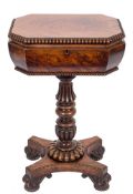 A William IV mahogany octagonal teapoy:, with beaded mouldings,