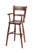 A child's 19th Century beechwood and fruitwood lath back high chair:,