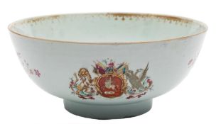 A Chinese famille rose armorial bowl with the arms of the Anti-Gallican Society: painted with