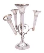A George V silver three-branch epergne, maker's mark worn possibly Sanders & Pedlington, Birmingham,