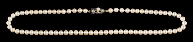 Mikimoto. A cultured pearl, single-string necklace: the cultured pearls each approximately 5.