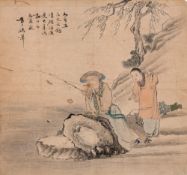 A late 18th century Chinese painted kesi silk panel: finely woven,