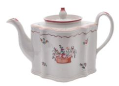 A Newhall teapot and cover of silver shape together with a similar teabowl and saucer: the teapot