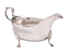A Georgian silver sauce boat, maker's mark worn, Newcastle, date letter worn: monogrammed,
