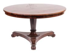 A Victorian rosewood circular breakfast table:,