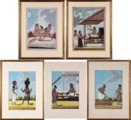 Late 19th Century, Indian School five gouache studies: Depicting market traders, peasants,