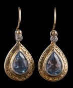 A pair of blue topaz and diamond earrings by Gerochristo,