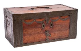 An Austrian mahogany and brass mounted box: the hinged lid with loop carrying handle enclosing a