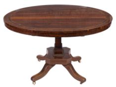 A Regency and later rosewood and brass inlaid circular breakfast table:,