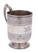 A Victorian silver christening mug, maker Atkin Brothers, Sheffield, 1875: initialled,