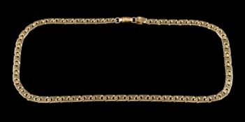 An 18 ct gold necklace: composed of fancy links, to a magnetic clasp, stamped 750, 40.5cm long, 35.