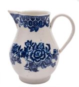 A Liverpool [Seth Pennington] blue and white sparrow beak cream jug: of pear shape with grooved