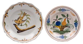 A large Marseille faience shaped oval dish together with six various French faience plates and