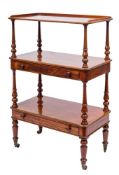 An early Victorian mahogany rectangular three tier dumb waiter:,