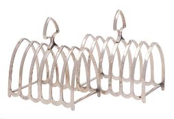 A pair of George V silver six-division toast racks, maker Barker Brothers Silver Ltd, Birmingham,