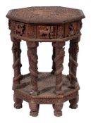 A 19th Century Indian carved hardwood octagonal centre table:,
