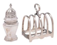A late Victorian silver sugar caster, maker's mark worn Birmingham, 1900: of octagonal oval outline,