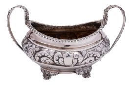 A George IV silver sucrier, maker Hyam Hyams, London, 1821: of barge-shaped outline,