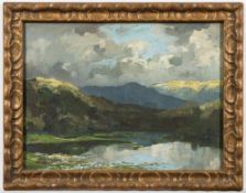 Fred Hayden [b.1874]- Upland lake landscape,:- signed bottom left oil on canvas, 29 x 39cm.