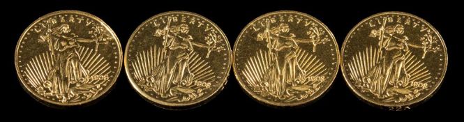 Four Colombian Mint Saint-Gauden's $20 gold coins in fitted cases and with certificates.