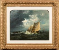 English School late 19th Century- Dutch trawlers in moonlit choppy seas,