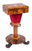 A Victorian blonde tortoiseshell veneered work table:,