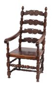 An 18th Century Swedish fruitwood and spruce ladderback armchair:,