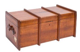 A camphorwood trunk:, of traditional form with leather carrying handles to the sides,