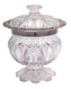 A William IV clear cut glass and silver mounted caviar dish and cover, maker Robert Hennell II,