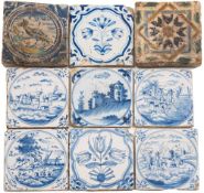A group of 17th and 18th century delftware tiles: including an early 17th century London tile