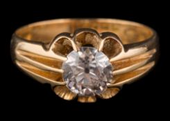 A gentleman's 18 carat gold and zircon single-stone ring: the claw-set zircon approximately 6.