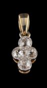 A diamond quatre-foil pendant: set with four round old brilliant-cut diamonds, each approximately 0.